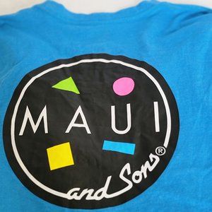 T Tee Shirt SS Blue Maui & Sons Cotton Graphic Circle Shapes LOGO L Large